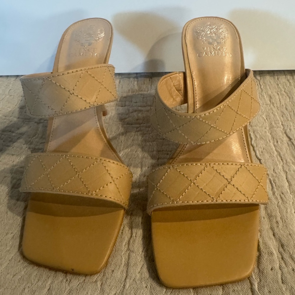 Vince Camuto Beige Quilted Mules